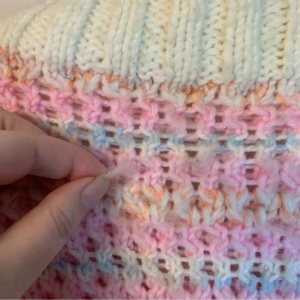 Handmade  Pink Blue Crocheted Oversized Button Front Cardigan XL - Picture 3 of 14